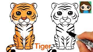 How to Draw a Tiger Easy 🐯Cute Cartoon Animal [upl. by Minette]