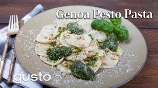 Pasta with Traditional Homemade Basil Pesto Recipe [upl. by Shumway]