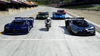 Kawasaki Ninja H2R Supercharged vs Bugatti Vision GT Sports at Old SPA [upl. by Killam87]