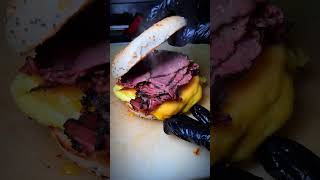 Pastrami egg cheese Bagel sandwichrecipe delisandwich foodie sandwichlove food celebritydelly [upl. by Niltiac]