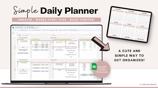 Simple Daily Planner Google Sheets Spreadsheet  Productivity Planner Task Tracker Weekly Planner [upl. by Woolson]