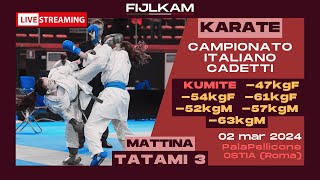 KARATE  Campionato Italiano Cadetti 2024  Day2 mattina Kumite  Tatami3 [upl. by Clim708]