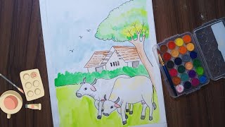 Village Scenery Drawing  Watercolor Painting Tutorial  How To Use Watercolor [upl. by Codie]