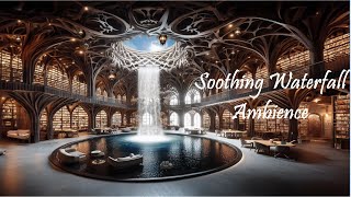 Library Ambience ASMR For Studying amp Reading  Soothing Waterfall Books Creaks and Typing Sounds [upl. by Itsud945]