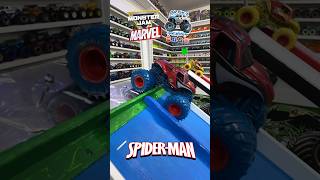 monsterjam Toy MonsterTruck race  Viewer request 692  Marvel SpiderMan 🆚 IronMan Battle [upl. by Aralk]