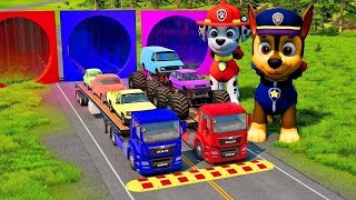 TRANSPORTING PIXAR CARS amp FRUITS WITH COLORED amp JOHN DEERE vs CLAAS vs TRACTORS  BeamNGdrive 962 [upl. by Aloivaf]