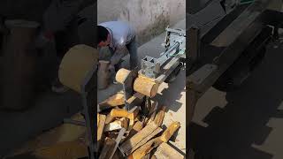 The process of splitting logs horizontally Good tools and machinery make work easy [upl. by Coucher]