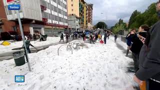 Torino nuova grandinata a maggio sommerge le strade [upl. by Einama]