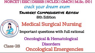 28 NCLEX Saunders 8th Edition oncological amp Hematological Disorders Oncological Emergencies [upl. by Eyr]