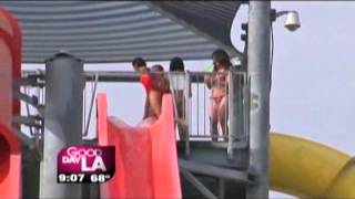 KTTV Reporter does Water Slide Live Shot in bikini [upl. by Annahsed767]