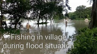 Amazing net fishing in the village flood situation [upl. by Sucramal82]