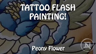 TATTOO FLASH PAINTING  PEONY FLOWER [upl. by Adiaz]