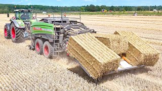 FENDT 1050 Vario  FENDT Squadra 1290 N UD und POMI Ballensammelwagen beim Stroh pressen [upl. by Katine]