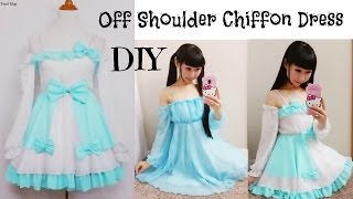 DIY Easy Long Sleeve OffShoulder Chiffon Dress from Scratch  DIY Summer Outfit [upl. by Sturrock]