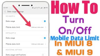 How to Turn OnOff Mobile Data Limit in All Xiaomi Phone  Turm OnOff Mobile Data Limit In MIUI 89 [upl. by Lyrred]