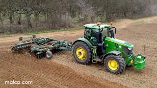 4k John Deere JD 6250R tractor amp a Bullock Tillage BTC 50  AgroMasz disc harrow working in Suffolk [upl. by Marcie]