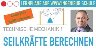 Seilkräfte berechnen Zentrales Kräftesystem – Technische Mechanik 1 [upl. by Dudley]