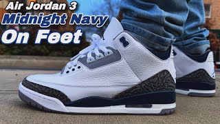 Air Jordan 3 Midnight Navy Early On Feet [upl. by Anedal]