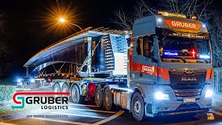 Gruber Logistics  Transport of 5 bridge girders [upl. by Martel]