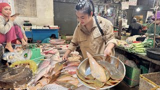 Market show Buy tongue fish for cooking  Cooking with Sreypov [upl. by Suzann]