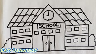 My school drawing  School drawing easy  How to draw a school  school drawing for kids school [upl. by Anilorak]