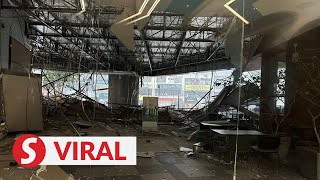 Three injured after mall ceiling collapses in downpour [upl. by Ennagem]