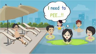 Mina goes to the pool  Animated Story  Mina English  Normal English  improve English [upl. by Ahsoet55]