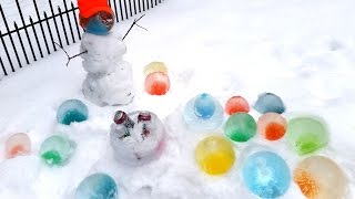 FROZEN ICE GLOBE ORBS VIDEO w Lit snowmen how to amp More Water balloons amp food coloring  marbles [upl. by Azaria715]