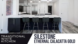 Transitional White Kitchen Silestone Quartz  Eternal Calacatta Gold by Faithful Countertops [upl. by Areem]