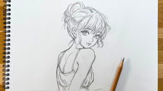 Drawing a Girl Looking Back  Pencil Sketch [upl. by Norris]