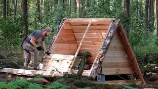 100 Hours of Building a Cozy Tiny Bushcraft Cabin in the Middle of Nowhere from Start to Finish [upl. by Esyned860]