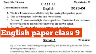 class 9 English paper 2024 English paper kaise kare English paper solutions class 9 [upl. by Glynda]