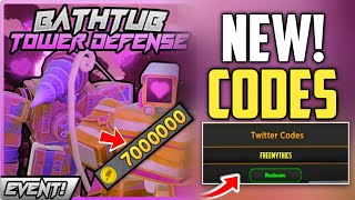 NEW ALL WORKING CODES FOR BATHTUB TOWER DEFENSE 2024  BATHTUB TOWER DEFENSE ROBLOX CODES [upl. by Ennovad]