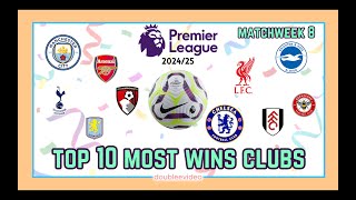 PREMIER LEAGUE TOP 10 MOST WINS CLUBS 202425 TODAY  MATCHWEEK 8 [upl. by Ennaer949]