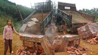 Transporting bricks sand and cement to prepare for new house construction  Poor girl daily life [upl. by Adnohral]