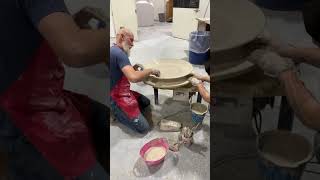 Making a 32 inch stoneware platter ceramic art pottery potterywheel [upl. by Namilus918]