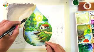 World Water Day Drawing  Poster Color Painting Step By Step  How to Paint Scenery Tutorial Video [upl. by Paley]