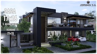 House Design  Modern House Design  17x16m 2 Storey  5 Bedrooms [upl. by Sinnaiy]