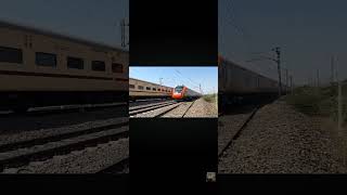 New saffron vande bharath  high speed  crossing passenger train  train railway like [upl. by Aara654]