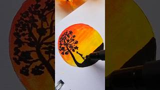 Miniest💥🌅 watercolor sunset painting natureart painting shorts youtubeshorts [upl. by Cone]