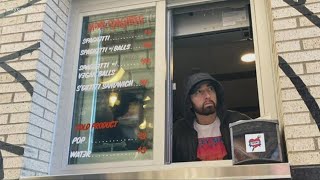 Eminem opens Moms Spaghetti restaurant in Detroit [upl. by Anayik]