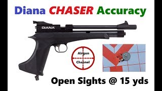 Diana CHASER Pistol Review Accuracy Testing Open Sights  15 Yards [upl. by Salkin]