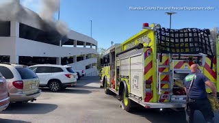 Rosies Gaming Emporium parking garage on fire in Vinton [upl. by Aniger140]