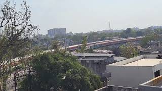 FIRST TIME CAPTURE TWO LHB TRAINS CROSSING ON AJI RIVER BRIDGE  RAJKOT JUNCTION [upl. by Alleinnad]