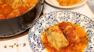 Greek Cabbage Rolls in Tomato Sauce Lahanodolmades [upl. by Cathy]