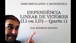 DEPENDÊNCIA LINEAR DE VETORES LI ou LD  parte 1 [upl. by Feodore]