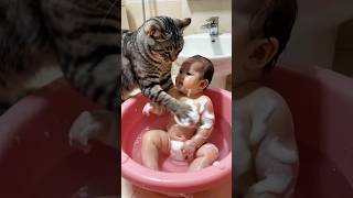 Cute Baby amp Cute Cat 😀 funny comedy cat cute baby trending [upl. by Lough]