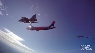 WIZZ x Hungarian Air Force – Low pass over Budapest Airport [upl. by Azeel705]