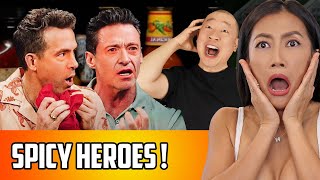 Hot Ones  Deadpool amp Wolverine vs Spicy  Ryan Reynolds amp Hugh Jackman First We Feast Reaction [upl. by Tronna]