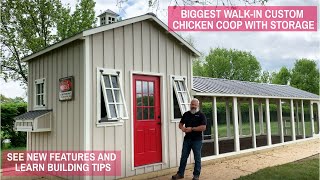 Biggest WalkIn Custom Chicken Coop with Storage  See New Features and Learn Building Tips [upl. by Carena]